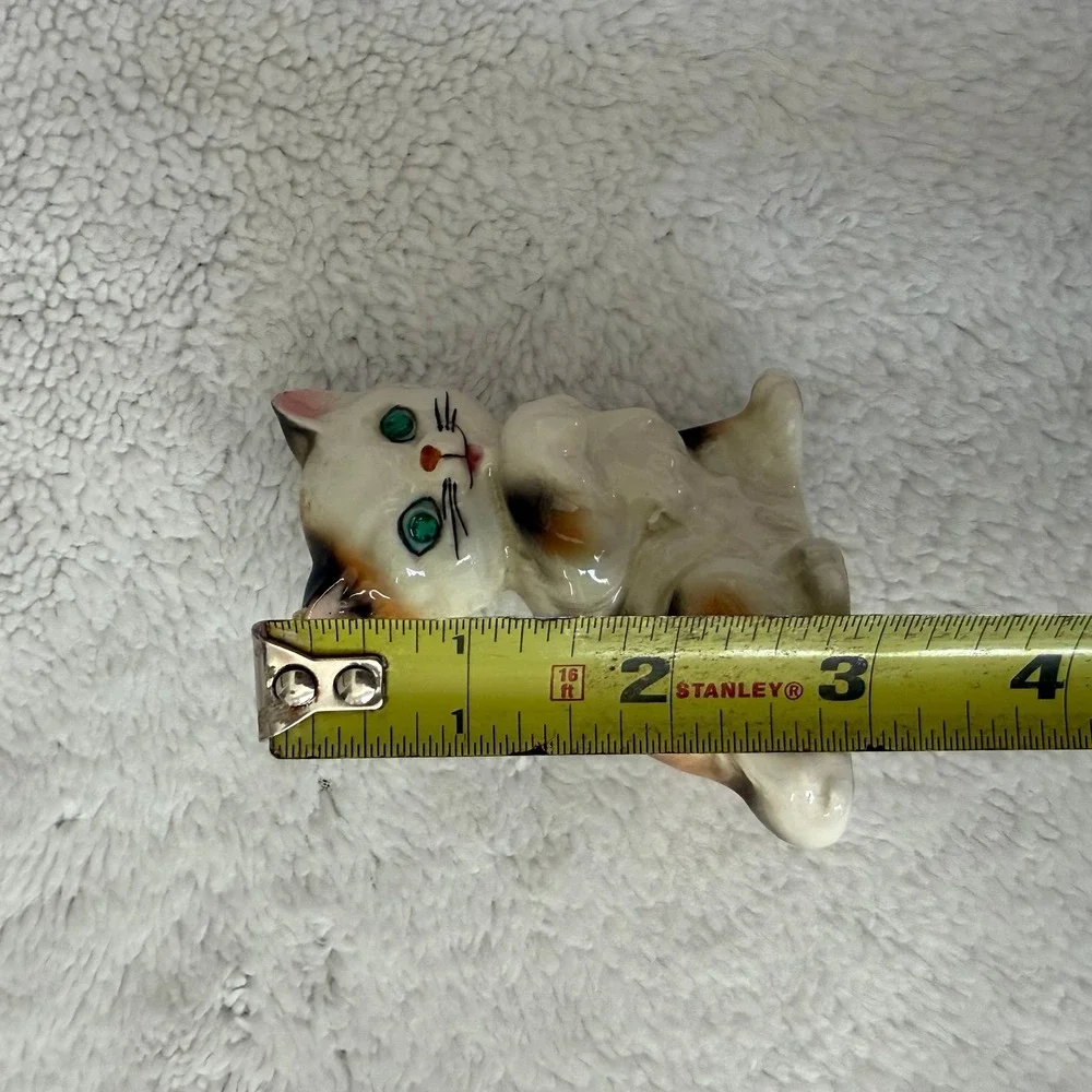 Vintage Ceramic Kitten Japan Cat Green Gem Eyes 3